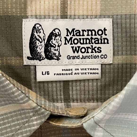 MARMOT GREEN PLAID SHORT SLEEVE SHIRT SZ LG EUC - Picture 6 of 6